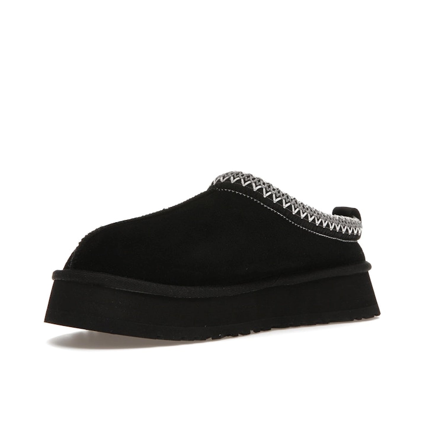 UGG Tazz Women's Slipper, front view, model 1122553-BLK, featuring a black upper with a platform sole.