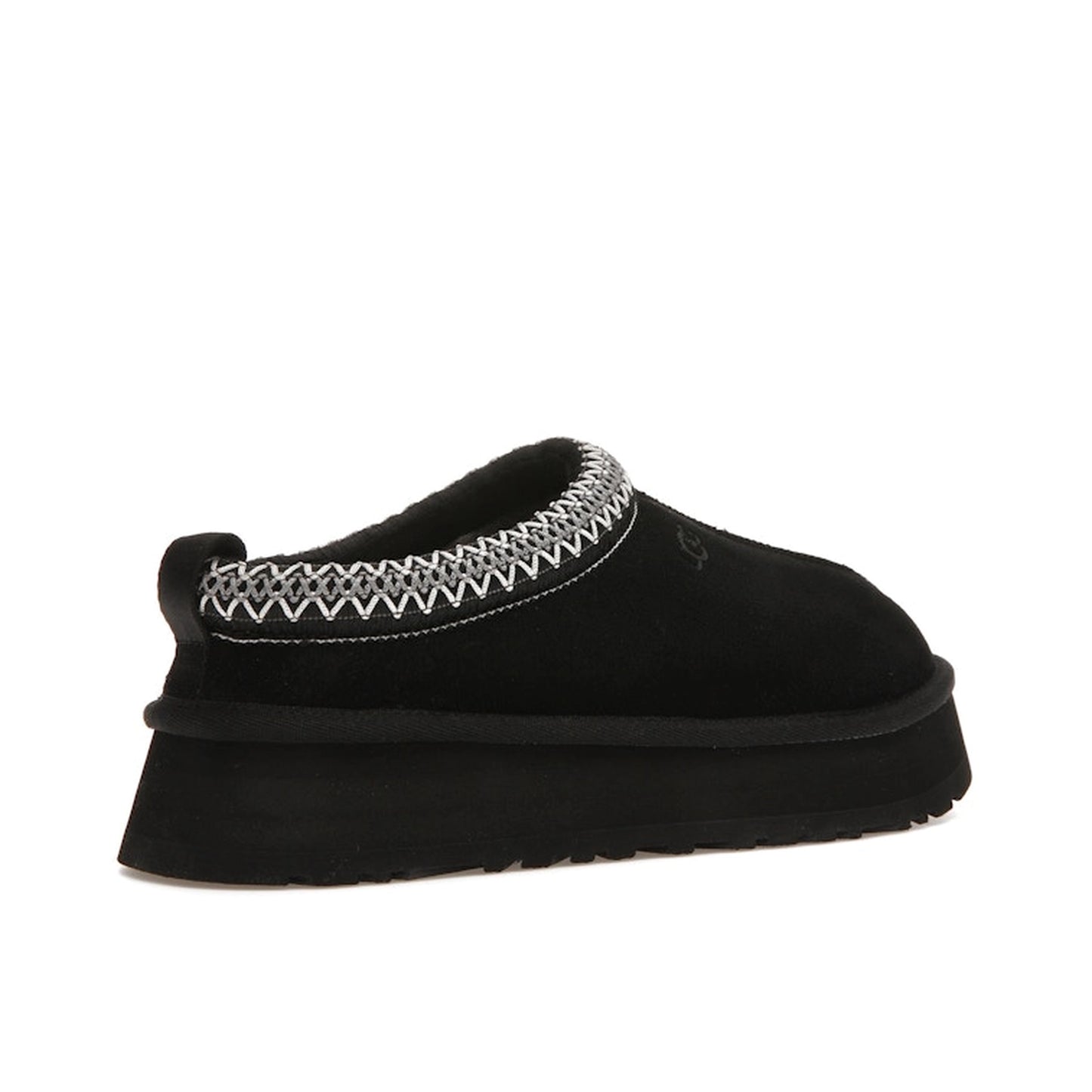 UGG Tazz Women's Slipper, back view, model 1122553-BLK, featuring a black upper with a platform sole.