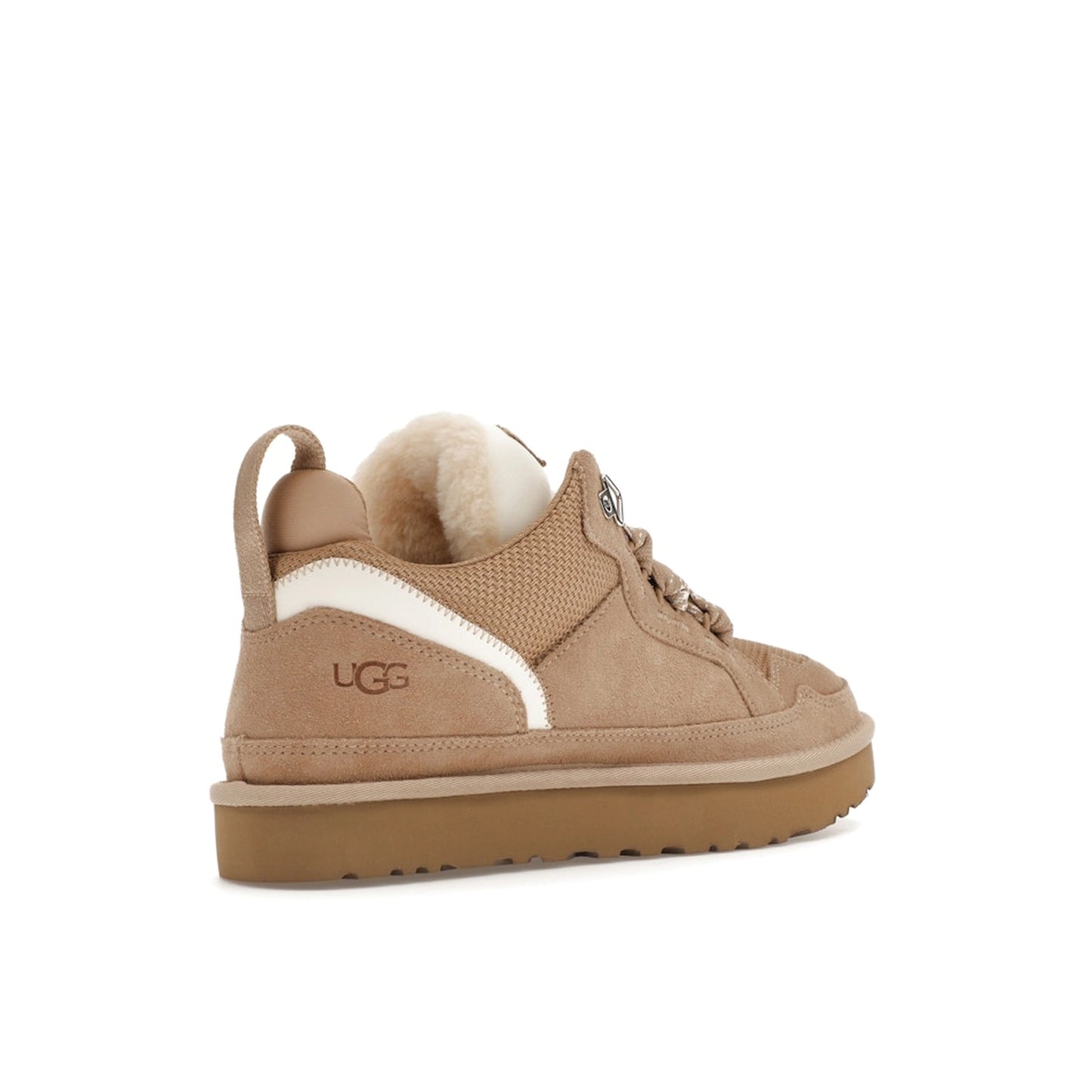 UGG Lowmel Sand Women's slippers, back view, model 1144032-SAN, in soft sand color with plush lining.