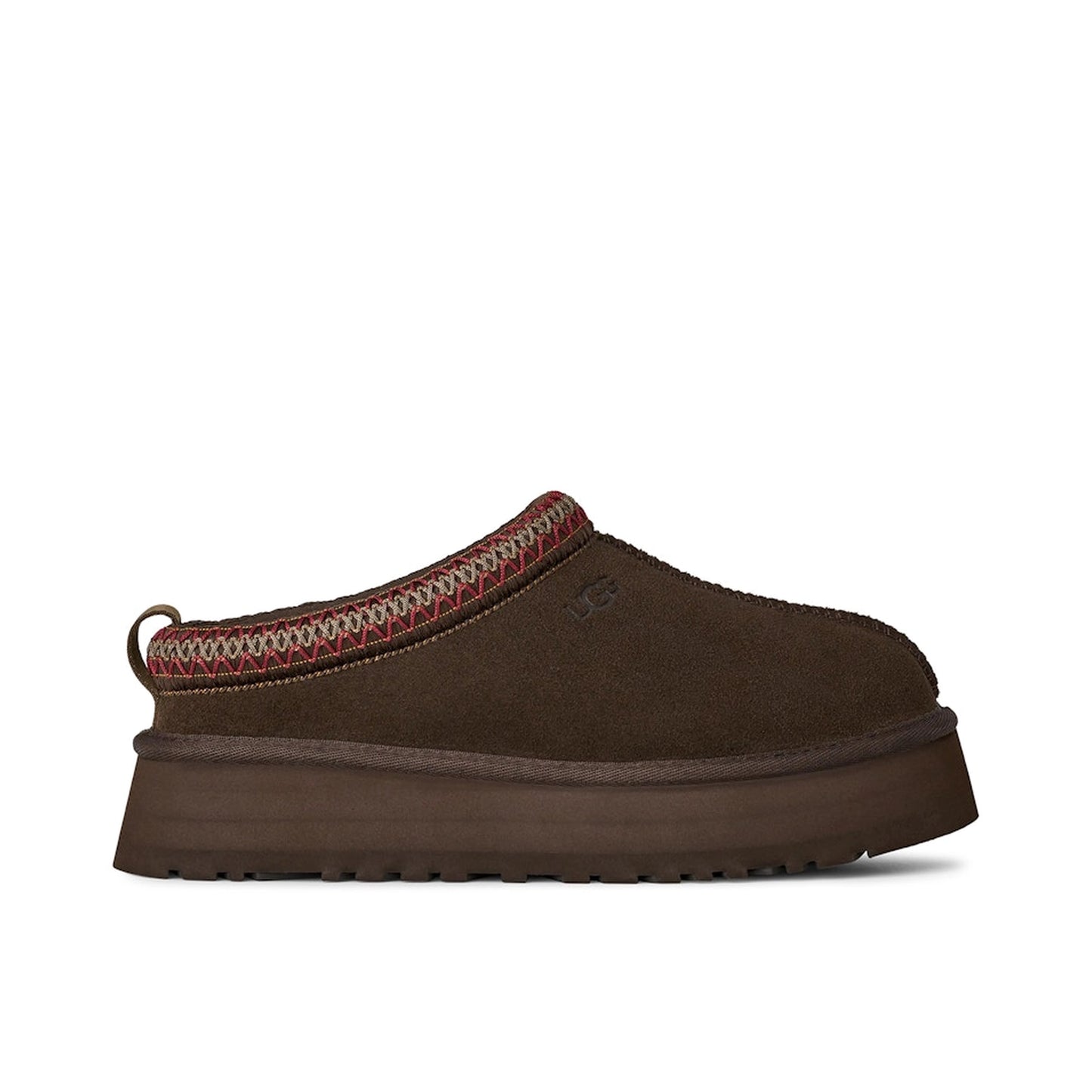 UGG Tazz II Slipper, side view, in Dusted Cocoa suede with cozy shearling lining and platform sole.