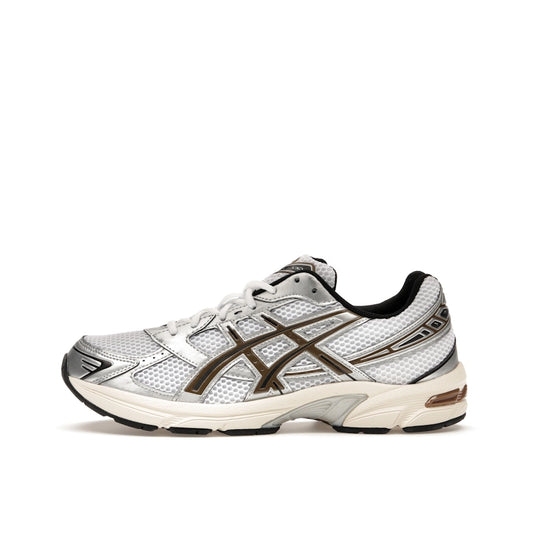 ASICS Gel-1130 sneakers, side view, model 1201A256-113, white with clay canyon accents.