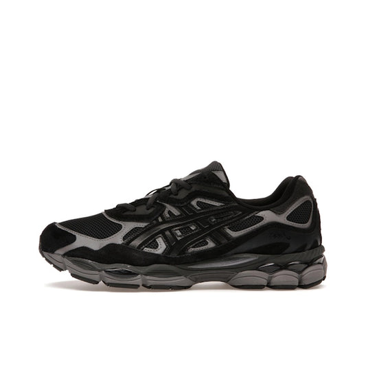 ASICS Gel-NYC Graphite Grey Black, side view, in dark grey mesh with black synthetic details.