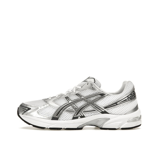ASICS Gel-1130 sneakers, side view, in white with pure silver details.
