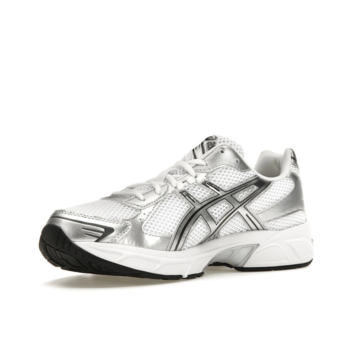 ASICS Gel-1130 sneakers, front view, in white with pure silver details.