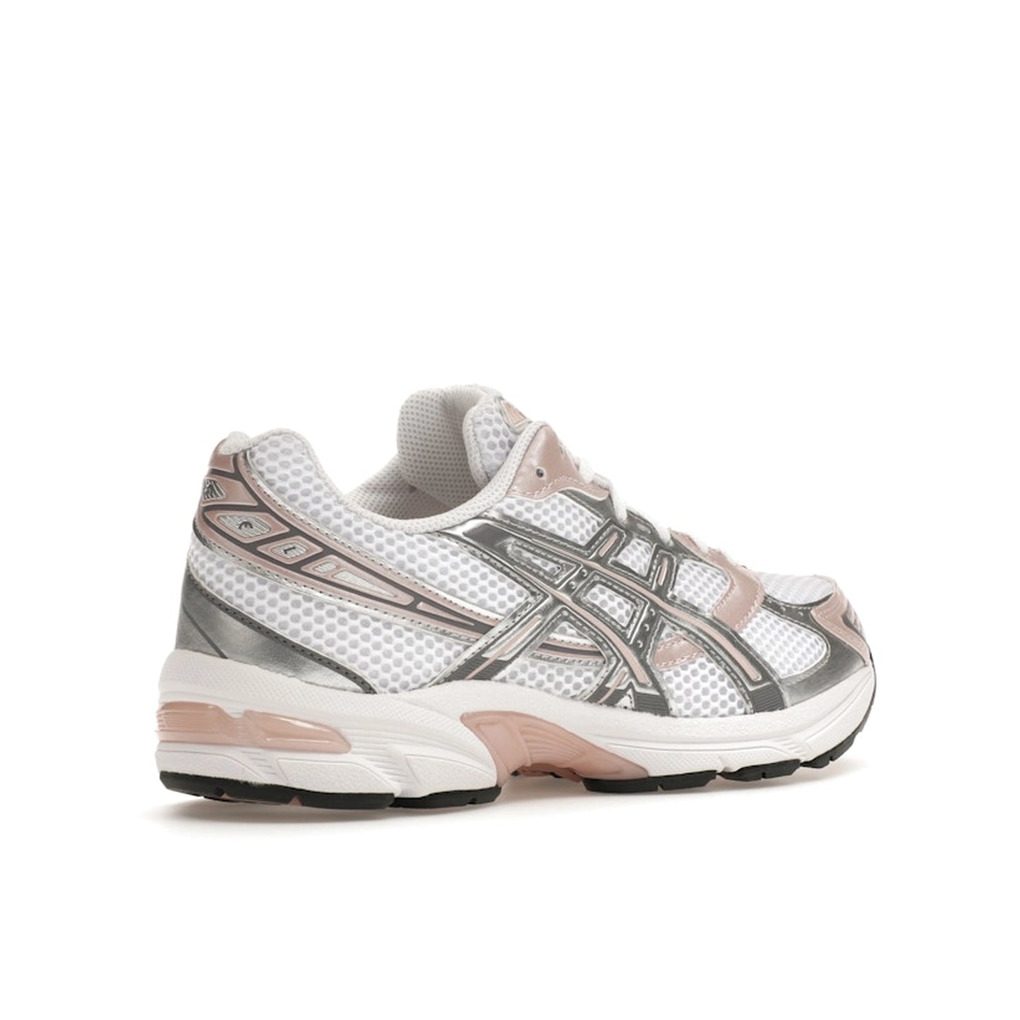 ASICS Gel-1130, backj view, in white mesh with neutral pink and silver details.