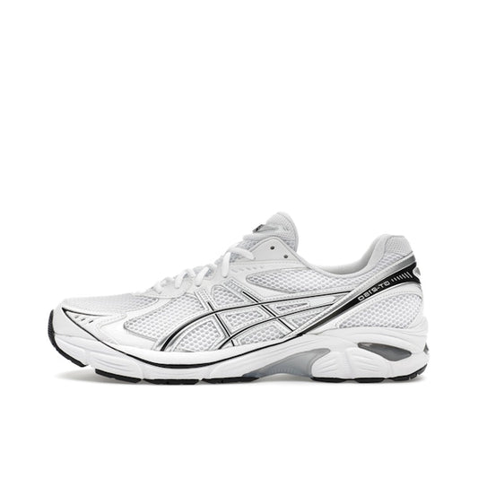 ASICS GT-2160 White Pure Silver, side view, in clean white mesh with metallic silver overlays.