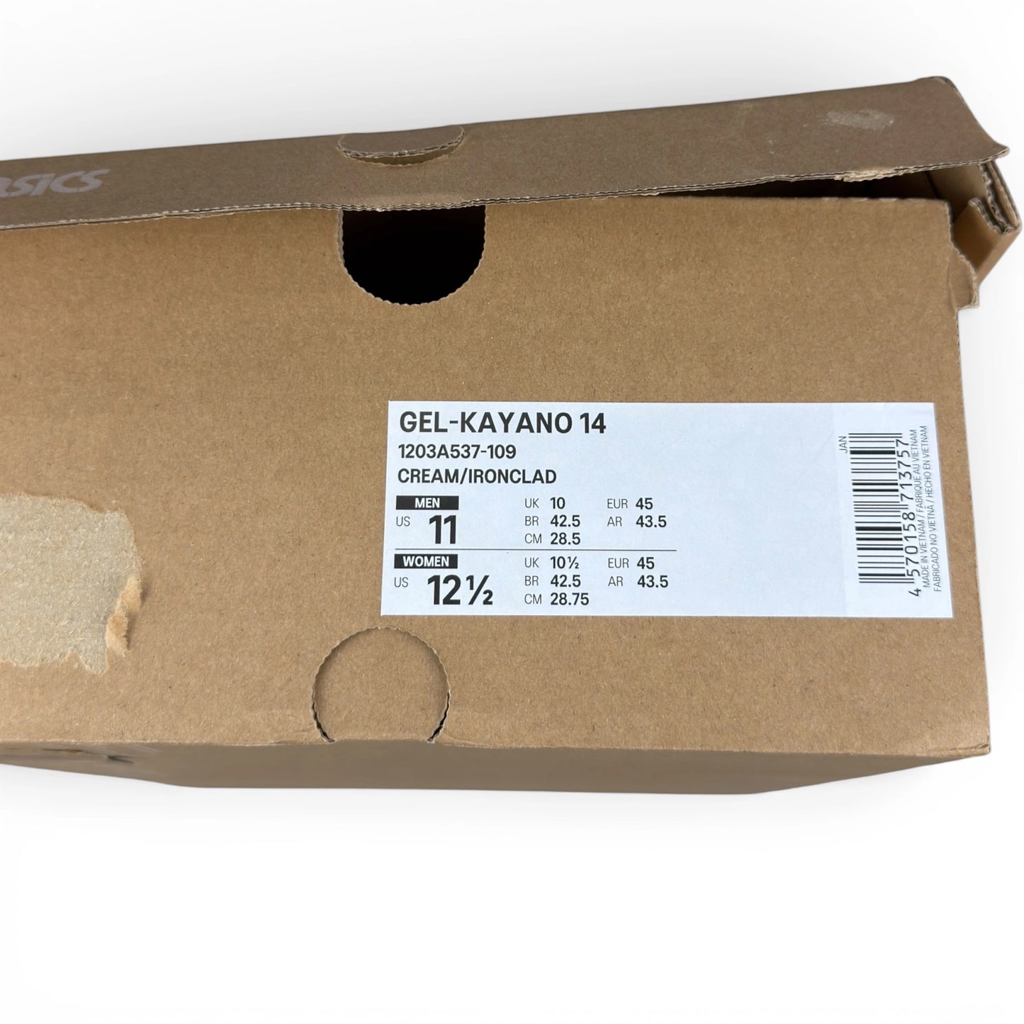 ASICS Gel-Kayano 14 Birch Pure Silver Teal Gold 1203A537-109 – size EU 45, brand new with original box