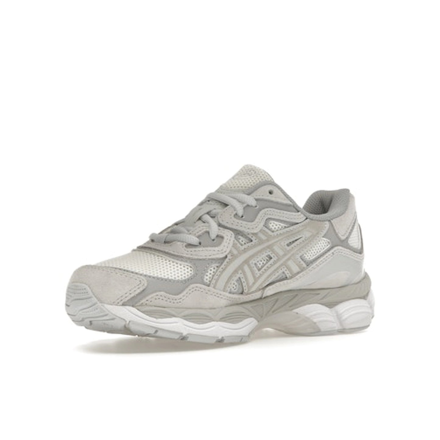 ASICS Gel-NYC, front view, in cream base with cloud grey details and Gel cushioning.