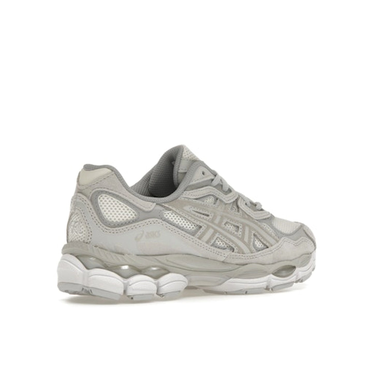ASICS Gel-NYC, back view, in cream base with cloud grey details and Gel cushioning.