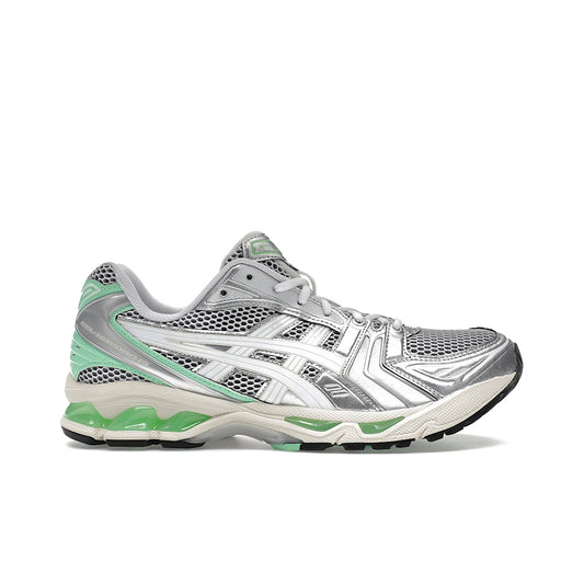 ASICS Gel‑Kayano 14 men’s sneakers in silver and lime mesh