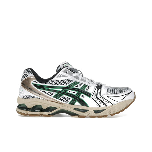 ASICS Gel-Kayano 14 white & hinoki beige mesh, faux leather, leather