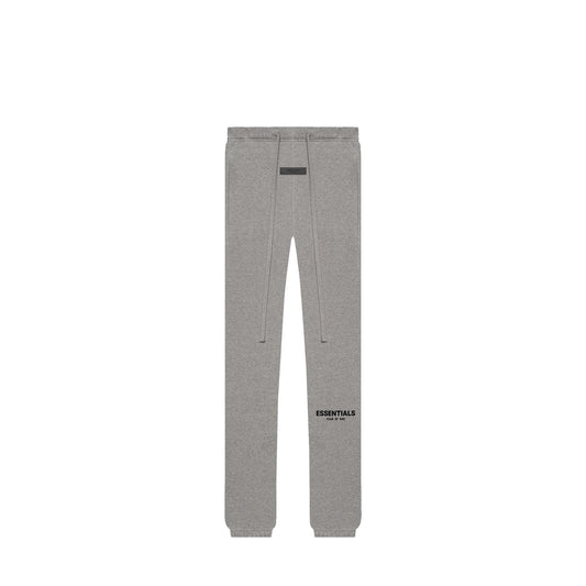 Fear of God Essentials Sweatpants, front view, in Dark Oatmeal with tonal logo print.