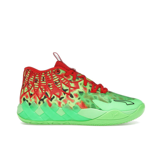 Puma LaMelo Ball MB.01 Thermal in Fluoro Green, Red, Lime Squeeze, leather.