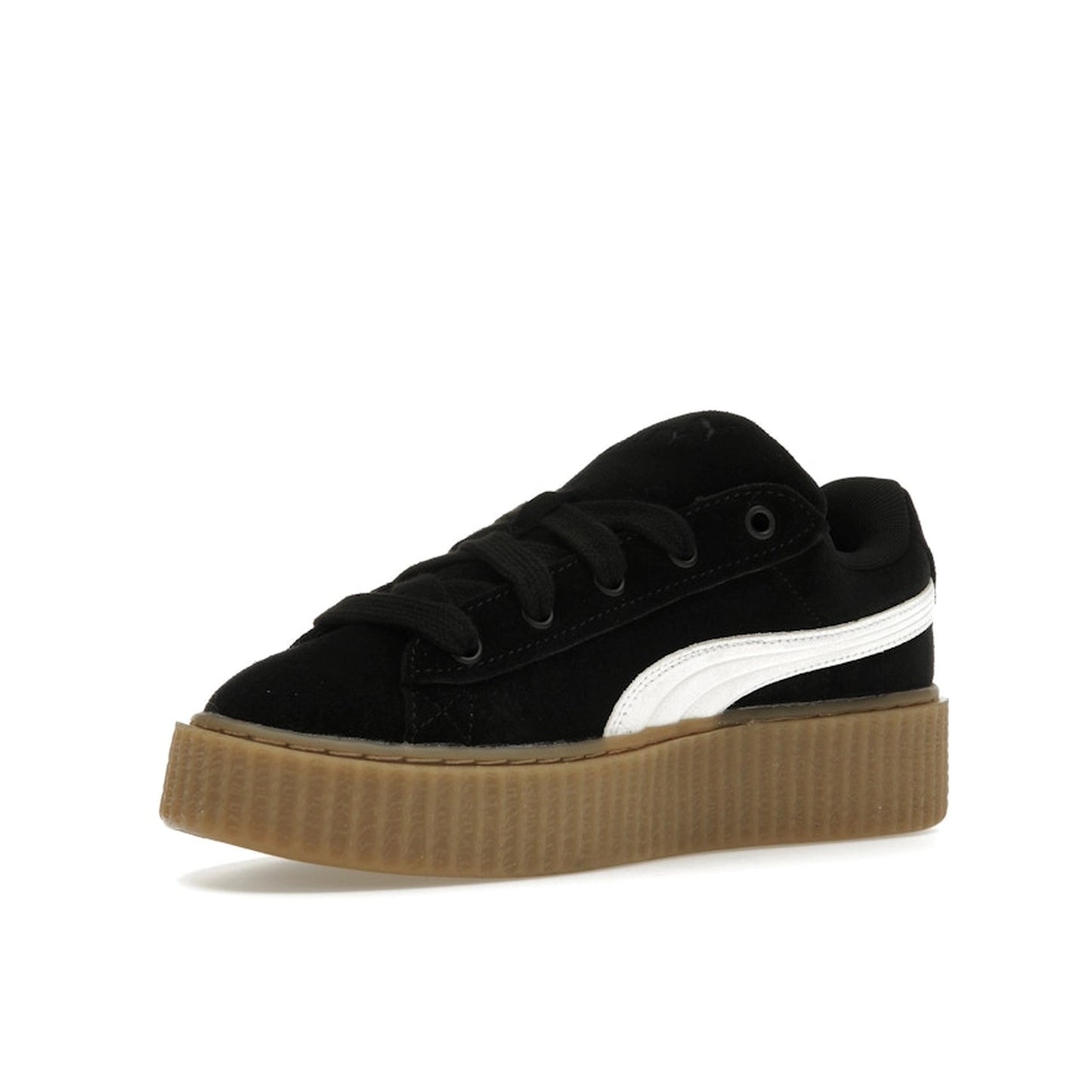 Puma Creeper Phatty Rihanna Fenty sneakers, front view, model 396403-01, in black with platform sole.