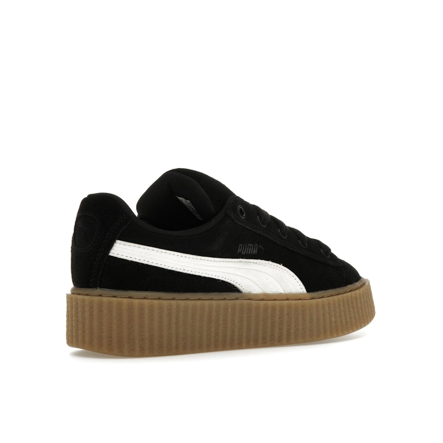 Puma Creeper Phatty Rihanna Fenty sneakers, back view, model 396403-01, in black with platform sole.
