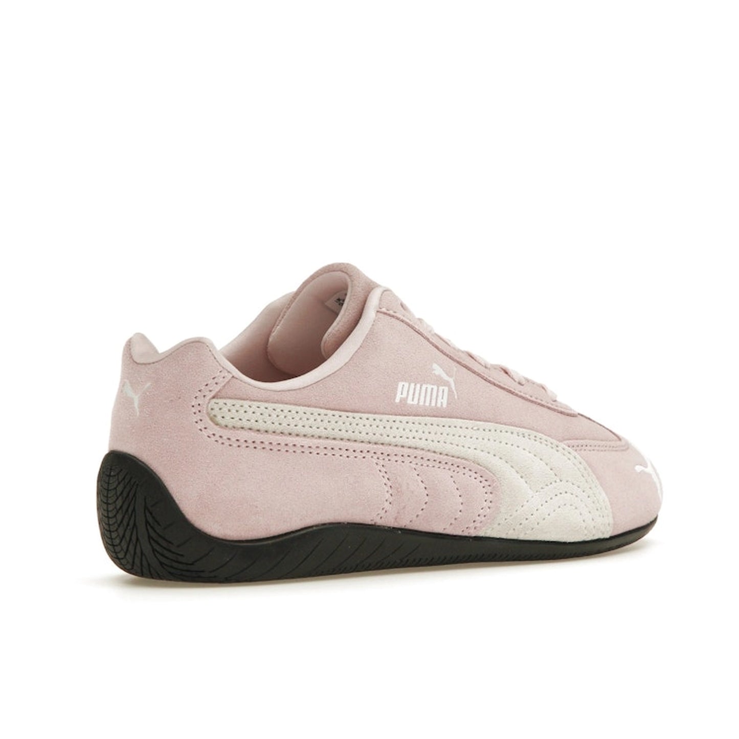 Puma Speedcat OG Whisp of Pink White, back view, soft pink suede with white formstrip.