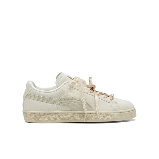 PUMA Suede Bloom Frosted Ivory/Silver Fog women's shoes, suede upper with satin accents