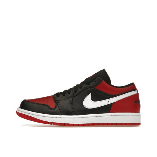Air Jordan 1 Low Alternate Bred sneakers, side view, model 553558-066, black and red.