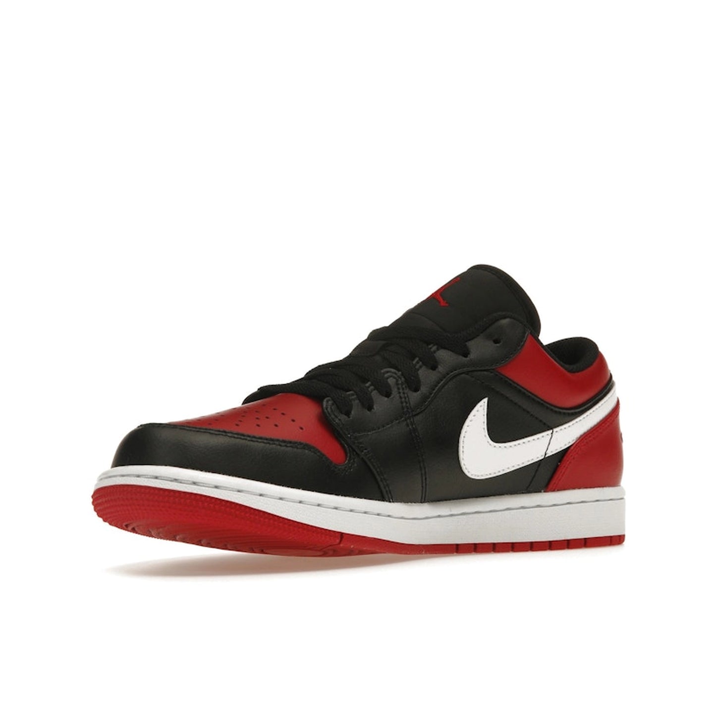 Air Jordan 1 Low Alternate Bred sneakers, front view, model 553558-066, black and red.