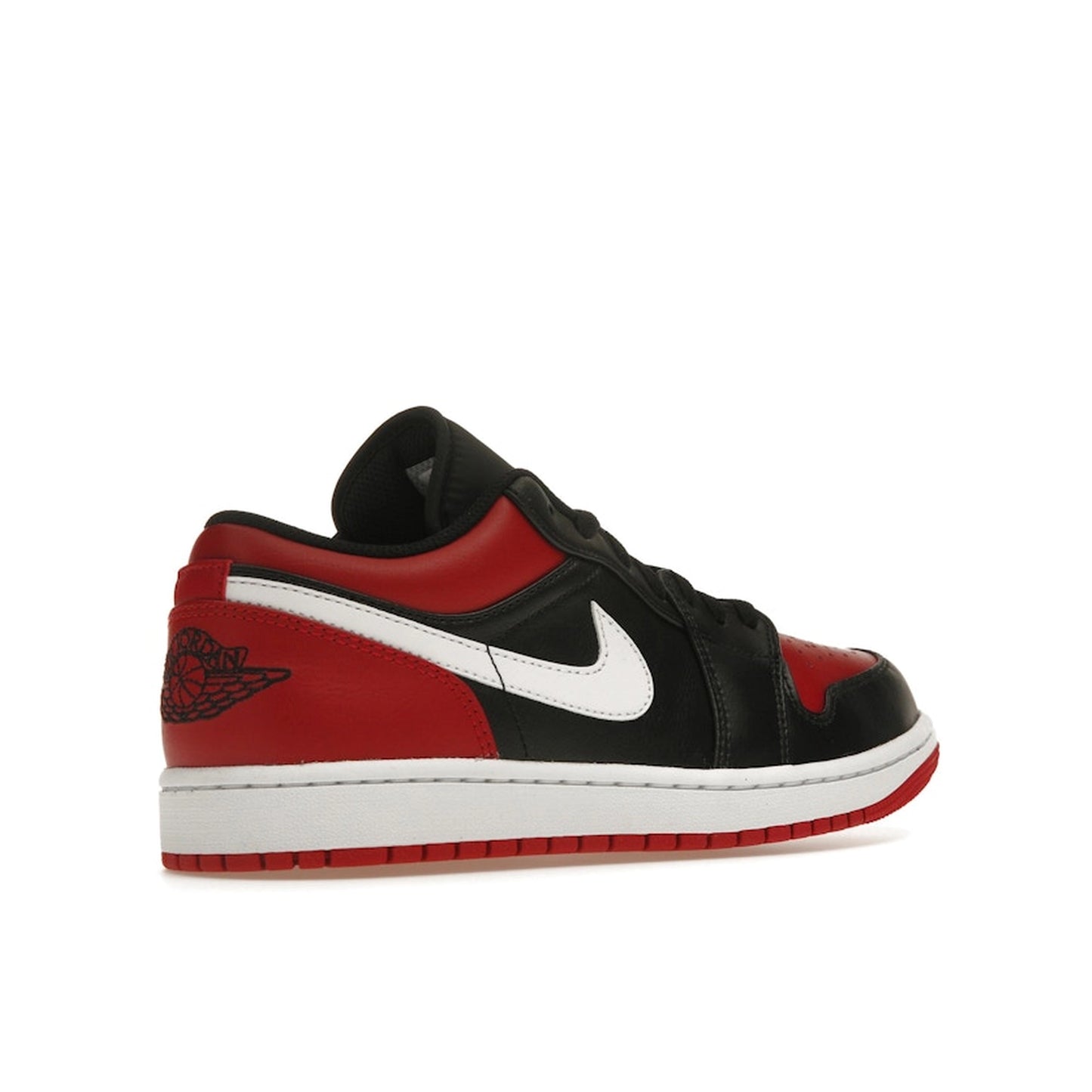 Air Jordan 1 Low Alternate Bred sneakers, back view, model 553558-066, black and red.