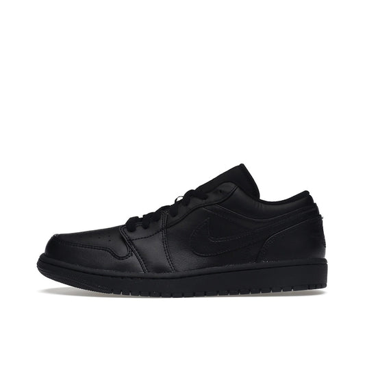Jordan 1 Low Triple Black sneakers, side view, model 553558-093, in a sleek all-black design.