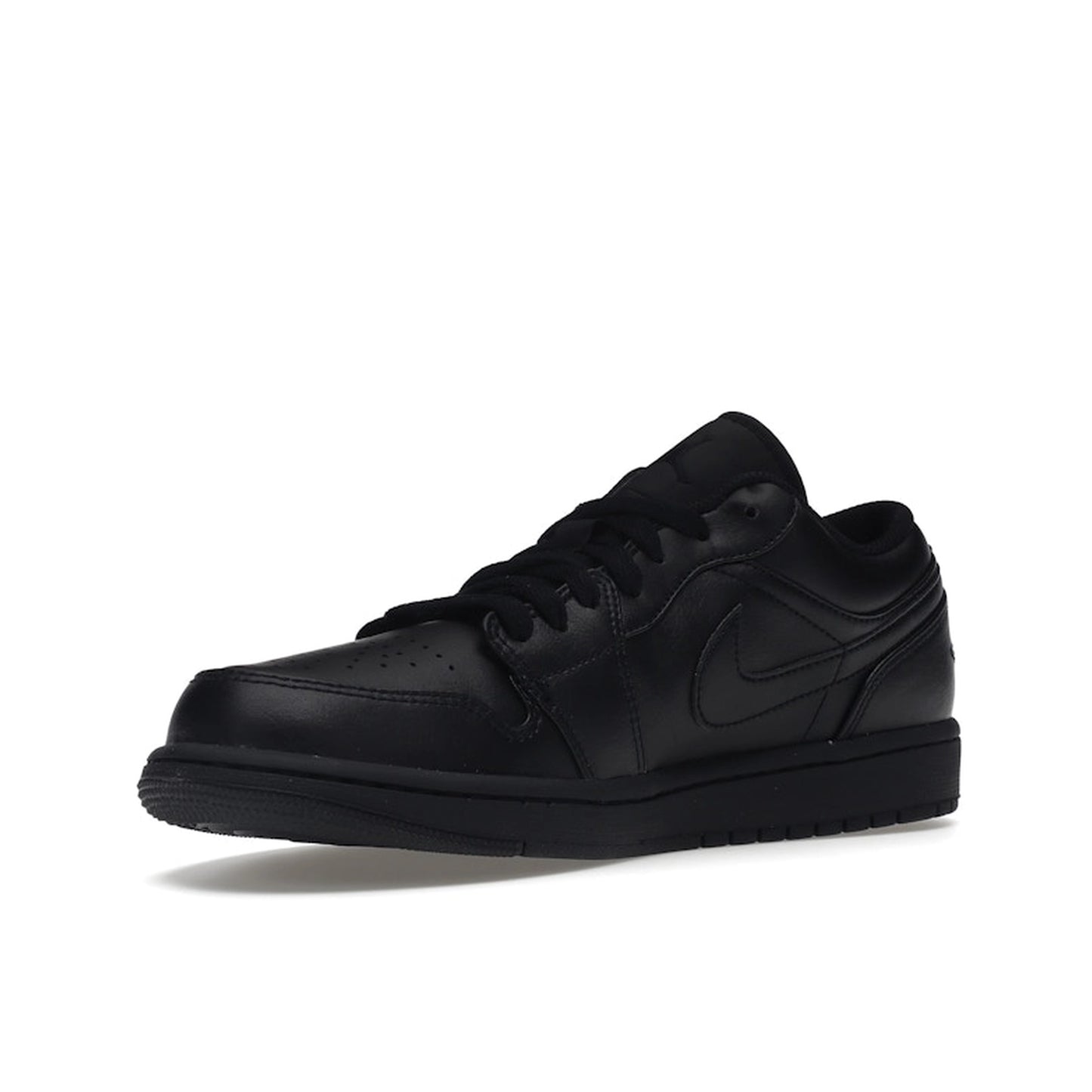 Jordan 1 Low Triple Black sneakers, front view, model 553558-093, in a sleek all-black design.