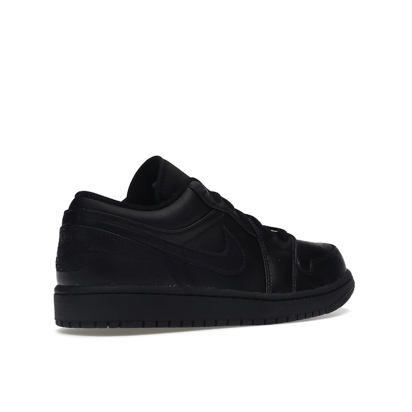 Jordan 1 Low Triple Black sneakers, back view, model 553558-093, in a sleek all-black design.