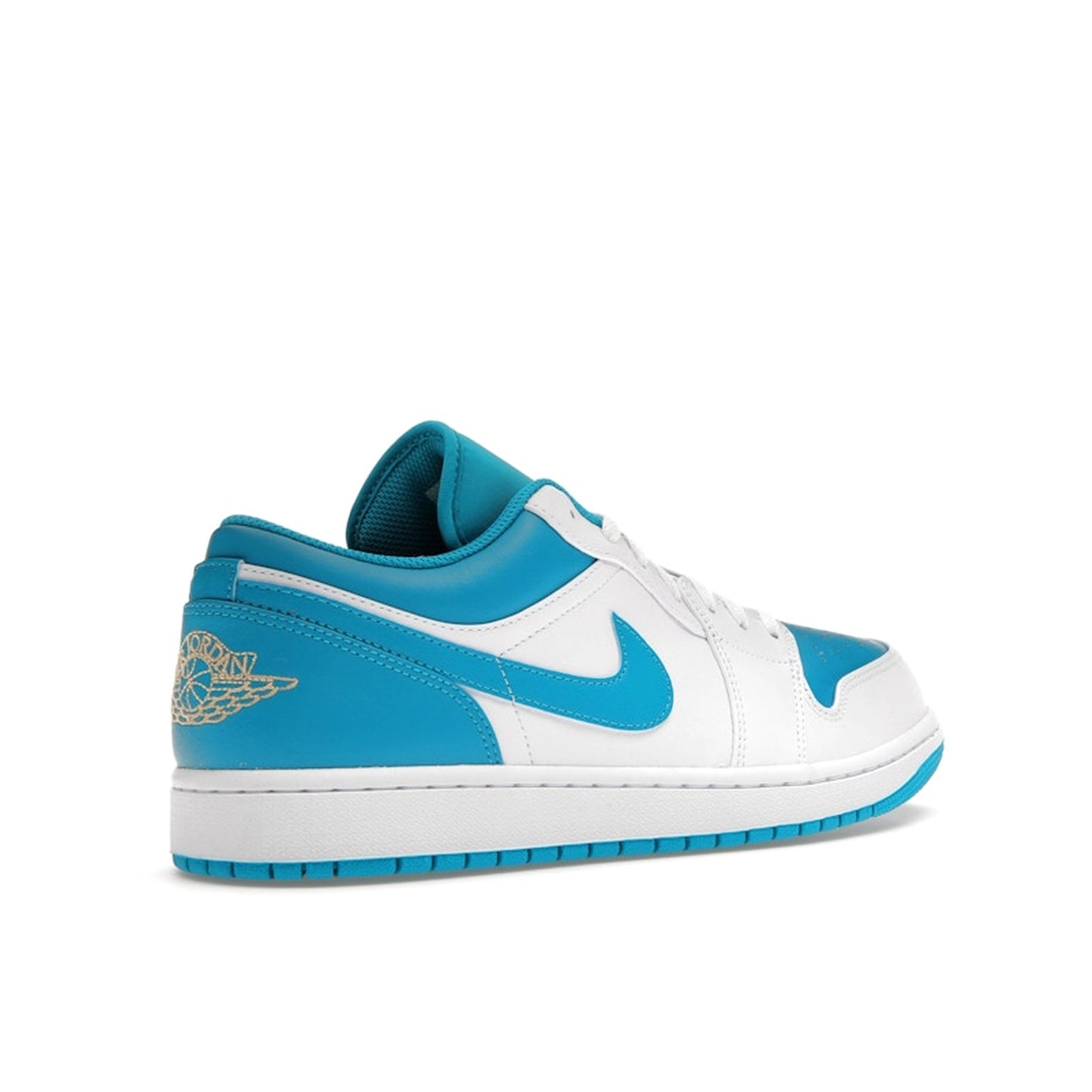 Air Jordan 1 Low sneakers, back view, model 553558-174, aquatone with white and navy accents.