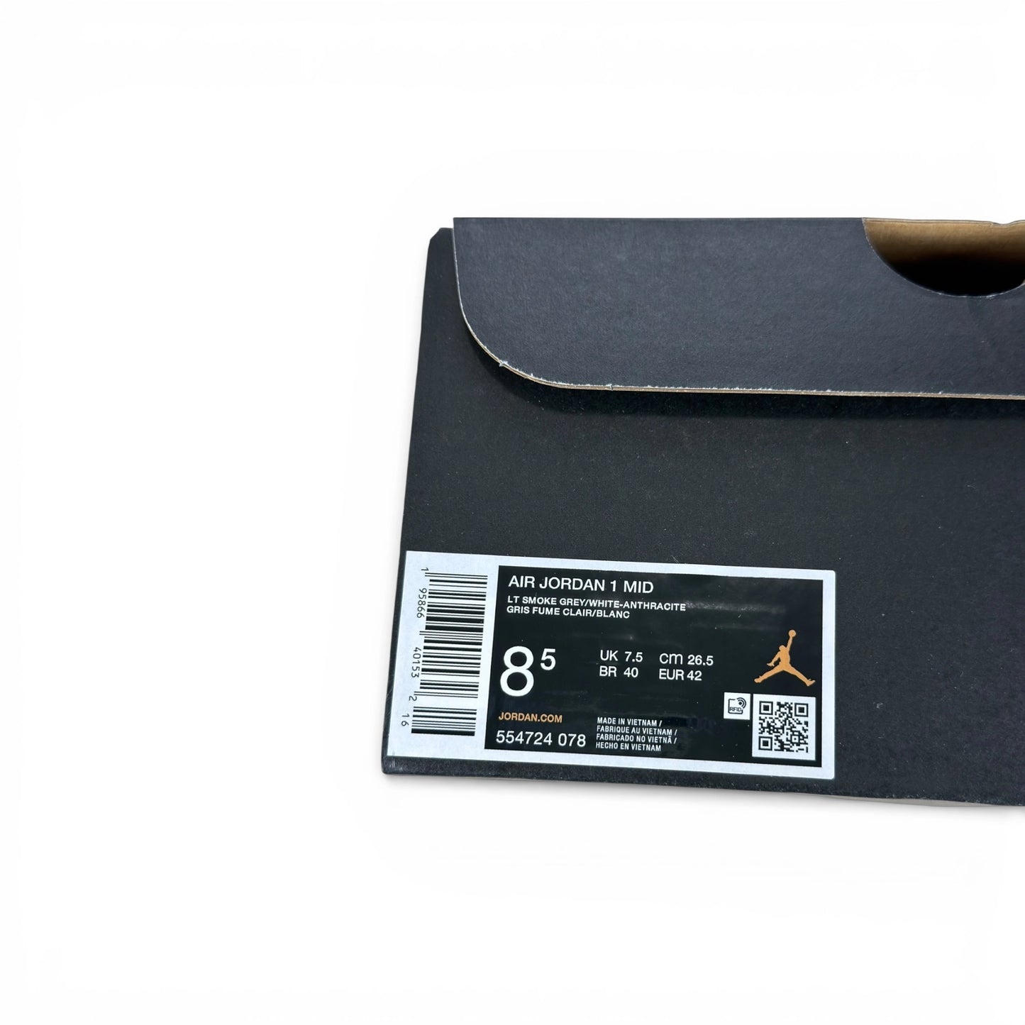 Jordan 1 Mid Light Smoke Grey Anthracite 554724-078 – EU 42, brand new retail pair with box