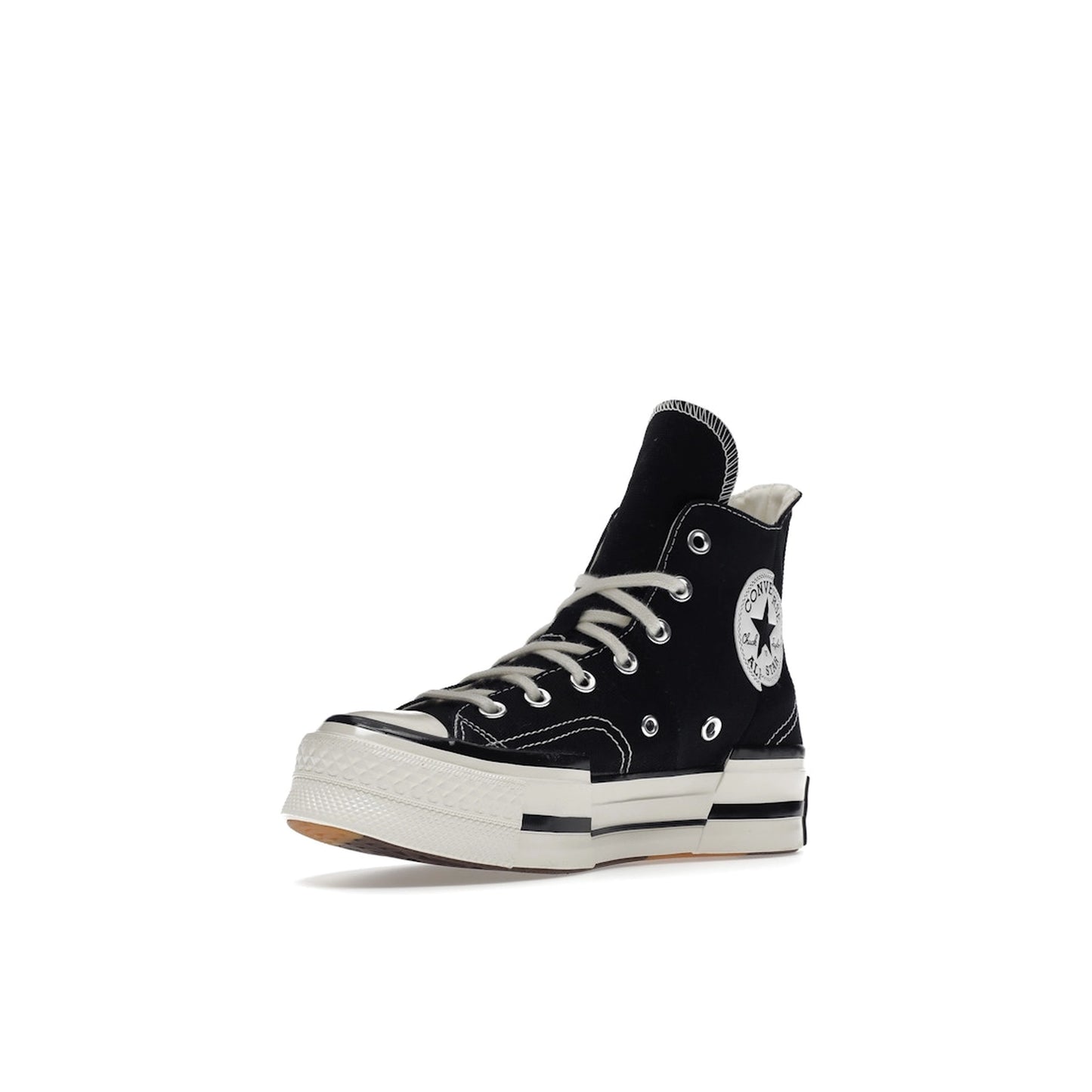 Converse Chuck Taylor All Star 70 Hi Plus sneakers, front view, model A00916C-1, black canvas with white details.