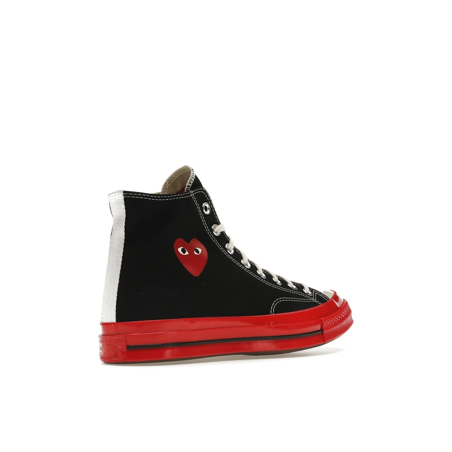 Converse Chuck Taylor All Star 70 Hi CDG Play sneakers, back view, model A01793C, black with red midsole.