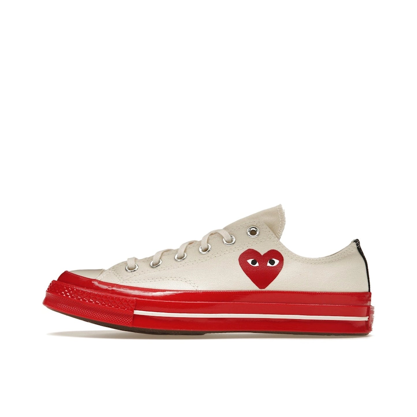 Converse Chuck Taylor All Star 70 Ox CDG Play sneakers, top view, model A01796C, Egret with red midsole.