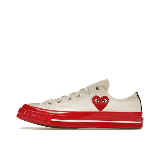 Converse Chuck Taylor All Star 70 Ox CDG Play sneakers, top view, model A01796C, Egret with red midsole.