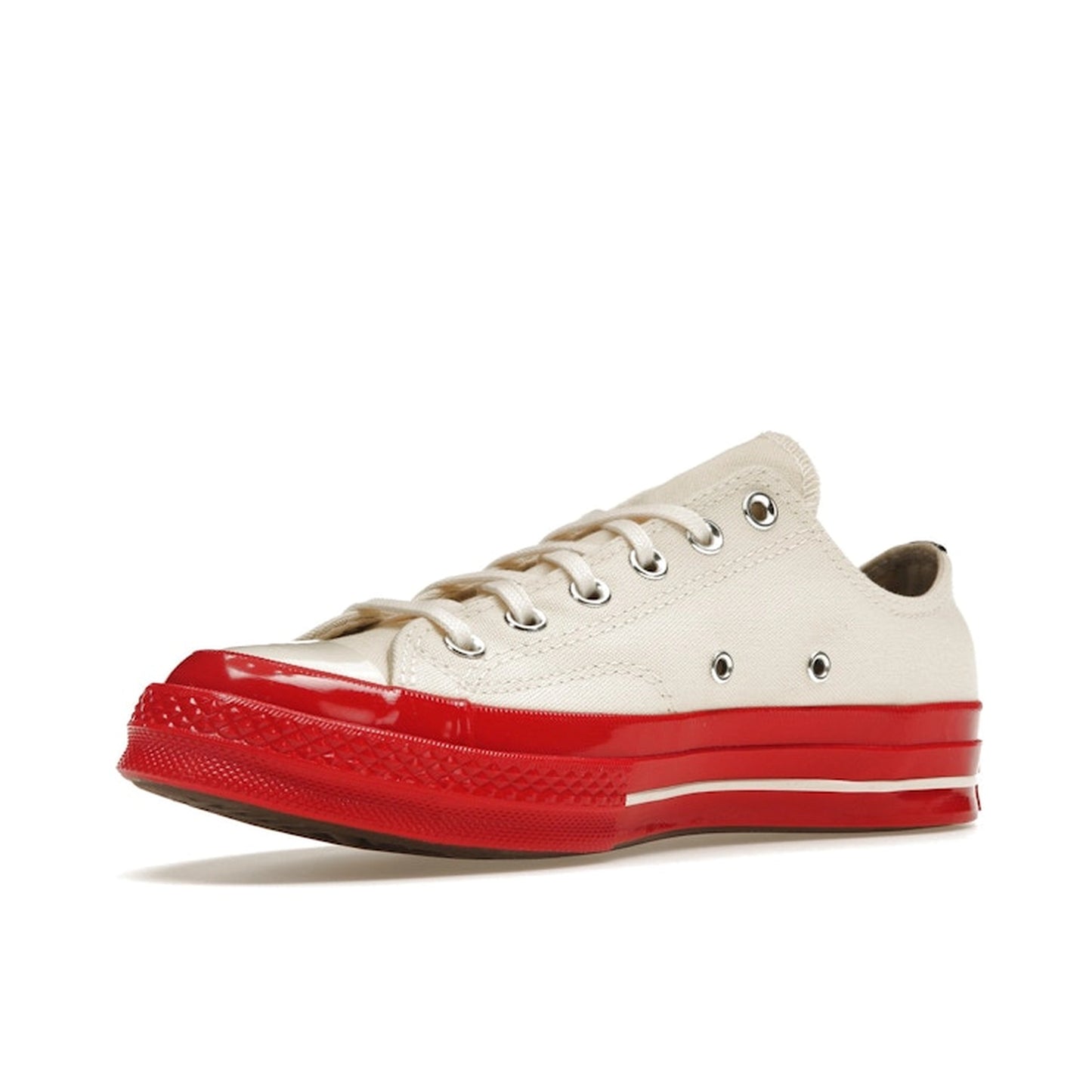 Converse Chuck Taylor All Star 70 Ox CDG Play sneakers, top view, model A01796C, Egret with red midsole.
