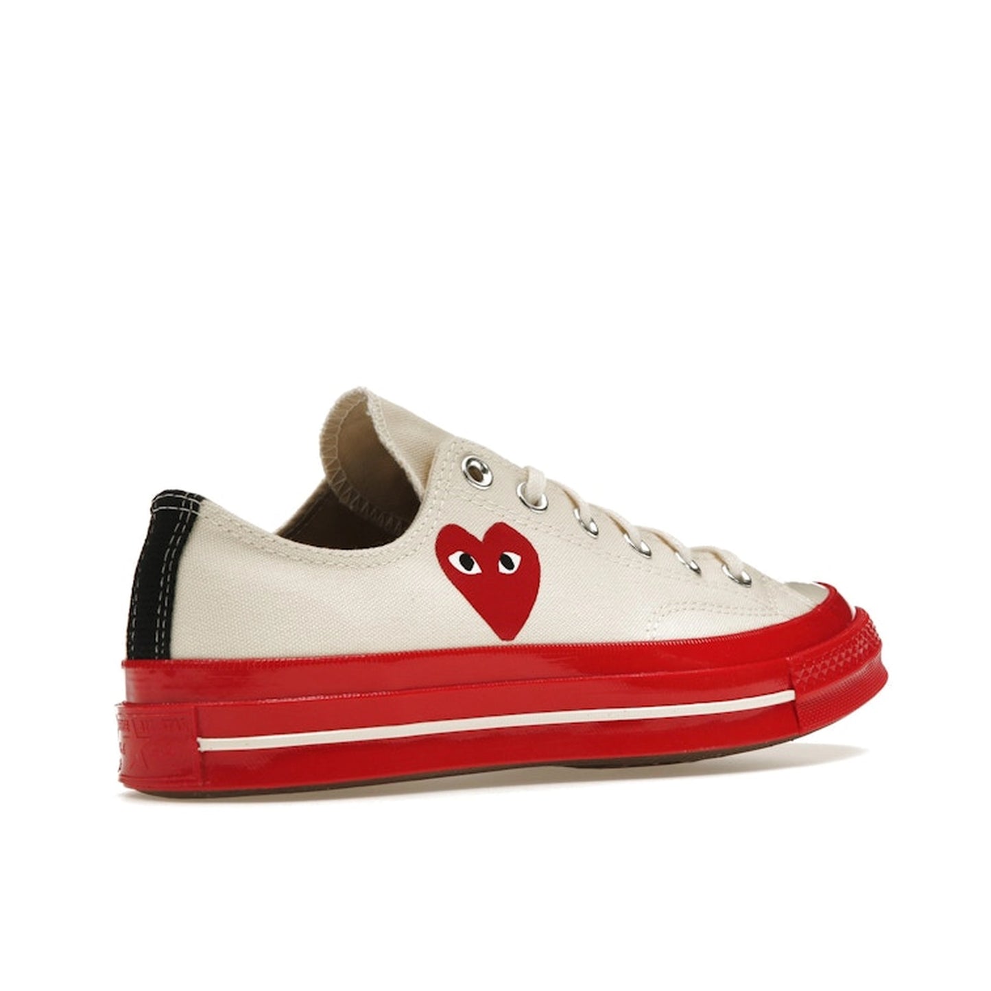 Converse Chuck Taylor All Star 70 Ox CDG Play sneakers, top view, model A01796C, Egret with red midsole.