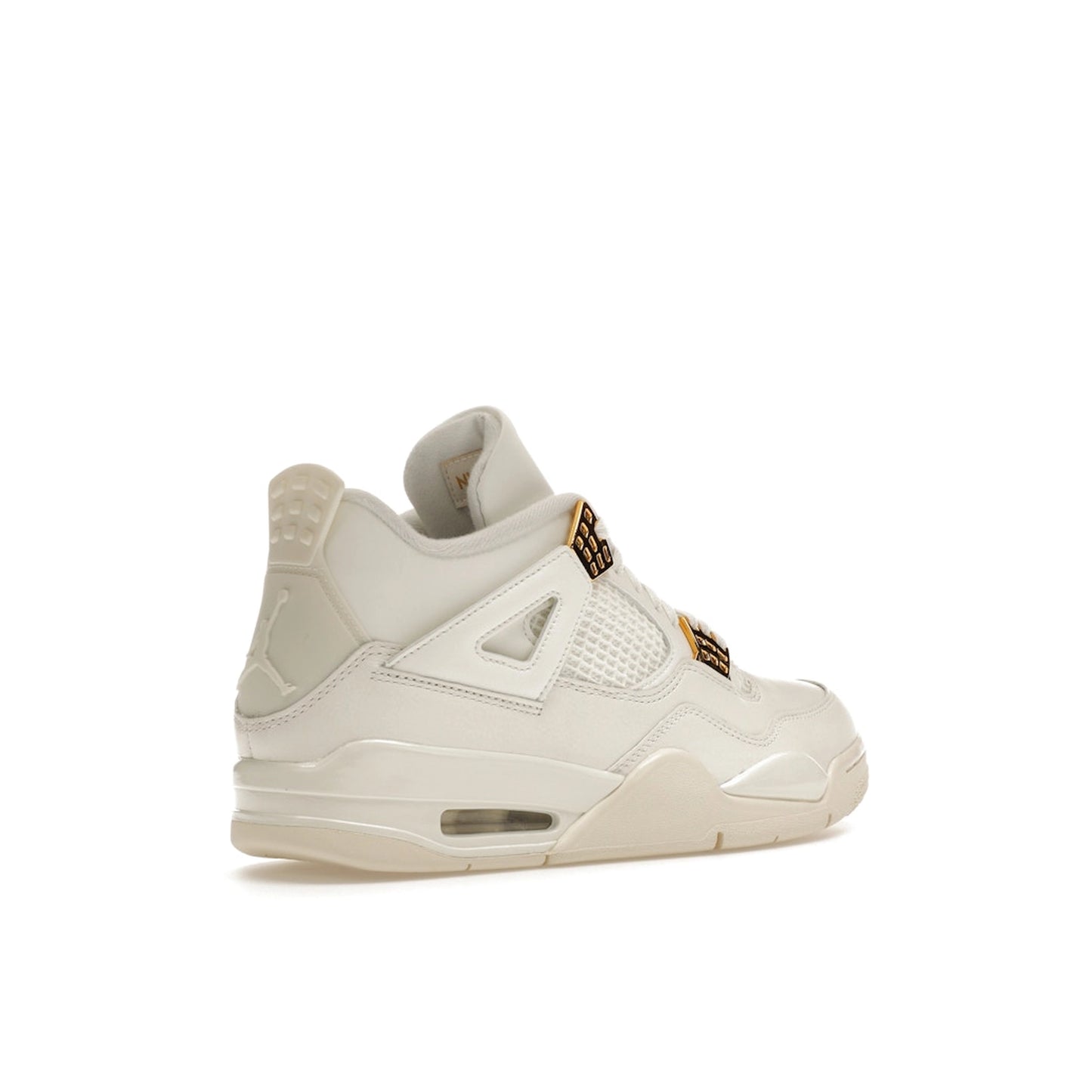 Jordan 4 Retro Metallic Gold Women's sneakers, back view, model AQ9129-170, in white with metallic gold accents.