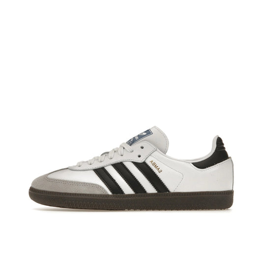 Adidas Samba OG sneakers, side view, model B75806, cloud white with core black accents, classic design.