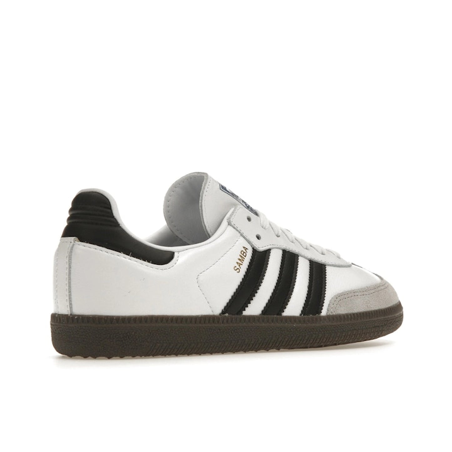 Adidas Samba OG sneakers, back view, model B75806, cloud white with core black accents, classic design.