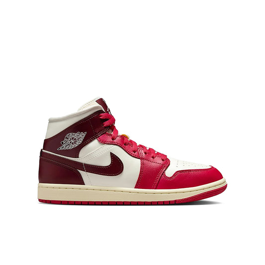 Jordan 1 Mid women's sneaker in Sail, Mystic Hibiscus, Coconut Milk and Dark Team Red leather