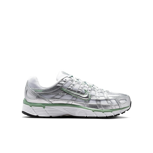 Nike P-6000 women's sneaker in metallic silver, white, black and steam leather