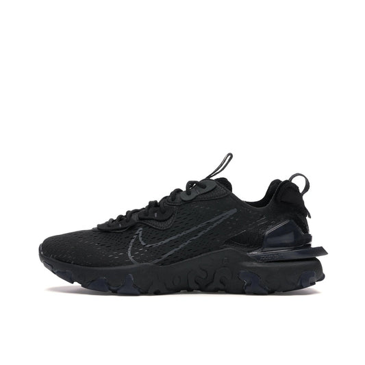 Nike React Vision sneakers in Black and Anthracite, side view, model CD4373-004 in black.