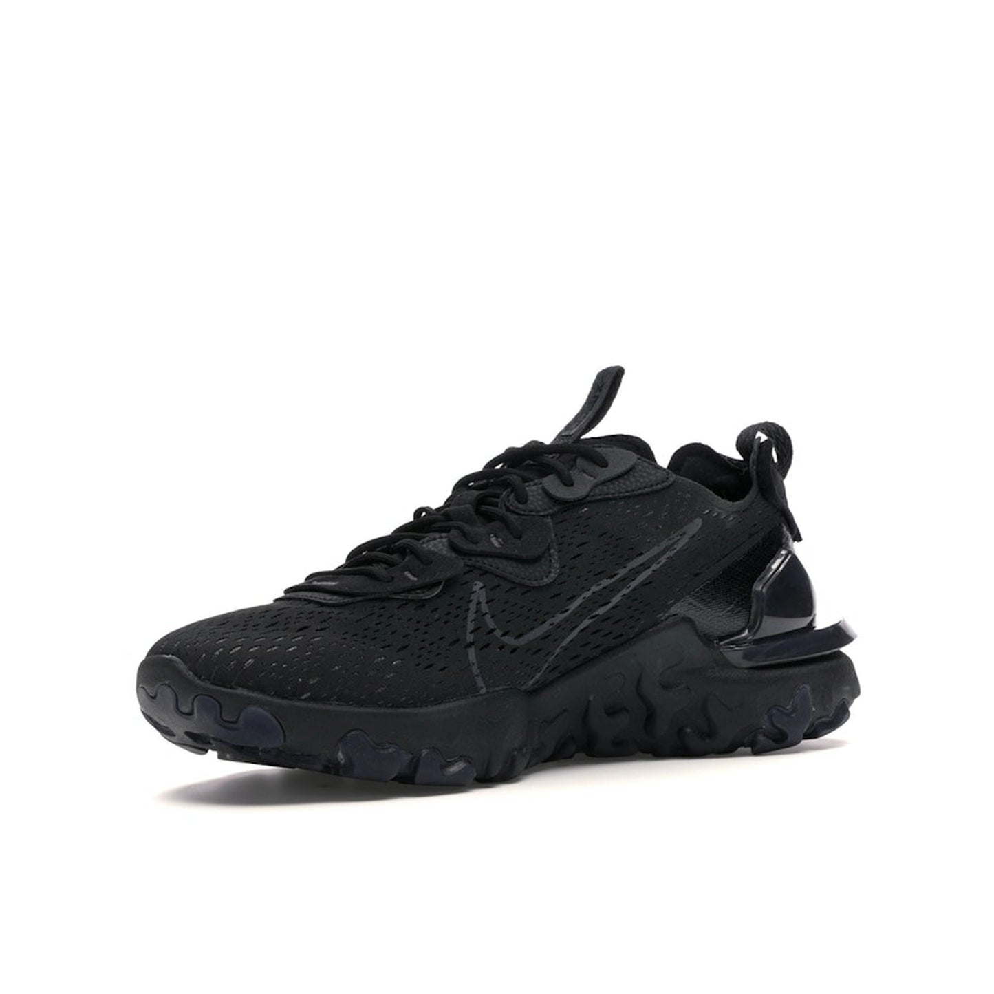 Nike React Vision sneakers in Black and Anthracite, front view, model CD4373-004 in black.