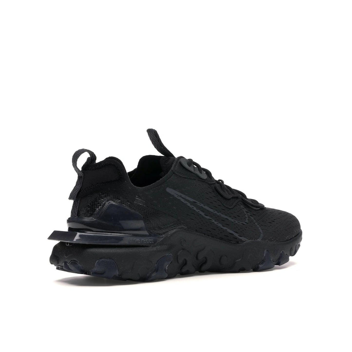 Nike React Vision sneakers in Black and Anthracite, back view, model CD4373-004 in black.