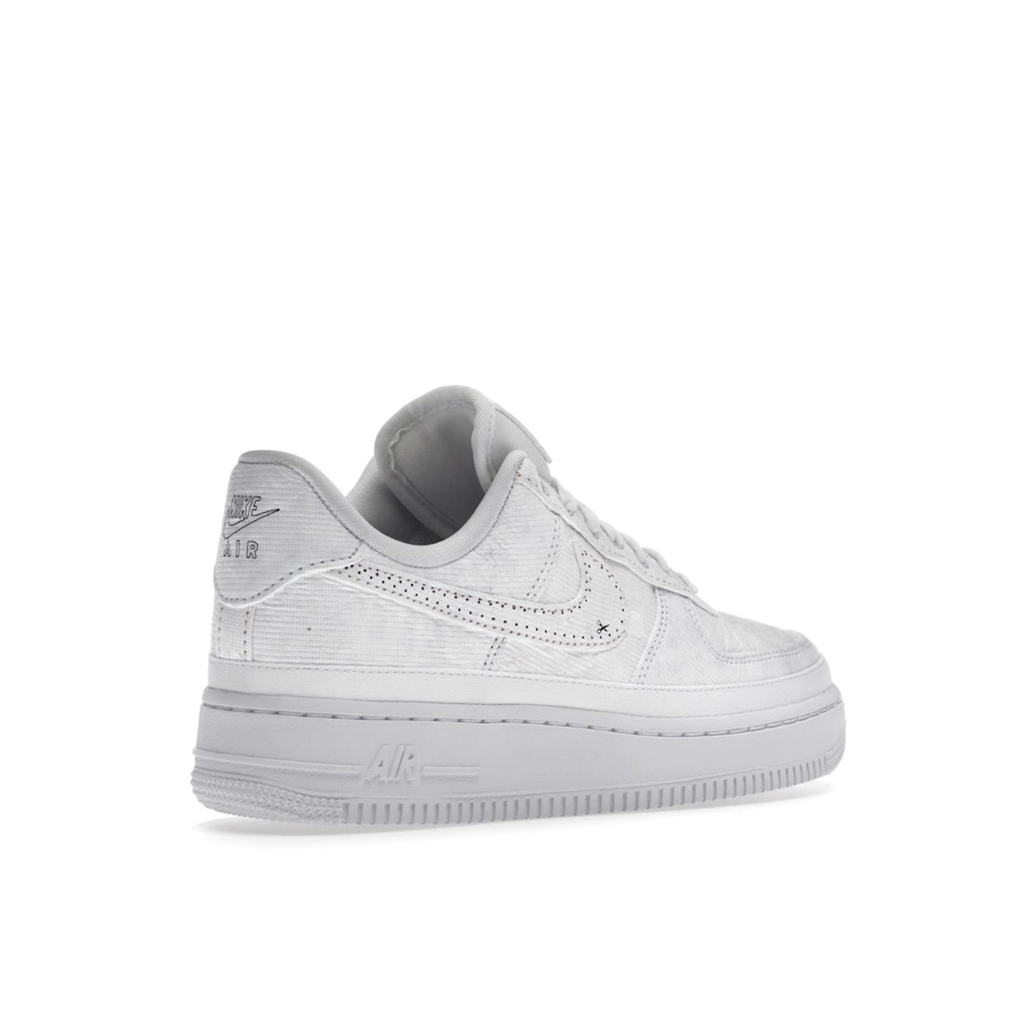 Nike Air Force 1 LX Tear Away Women's sneakers, back view, model CJ1650-101, in white with red tear-away swoosh.