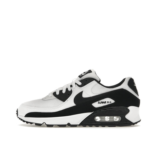 Nike Air Max 90, side view, in black and white with classic panda colorway.