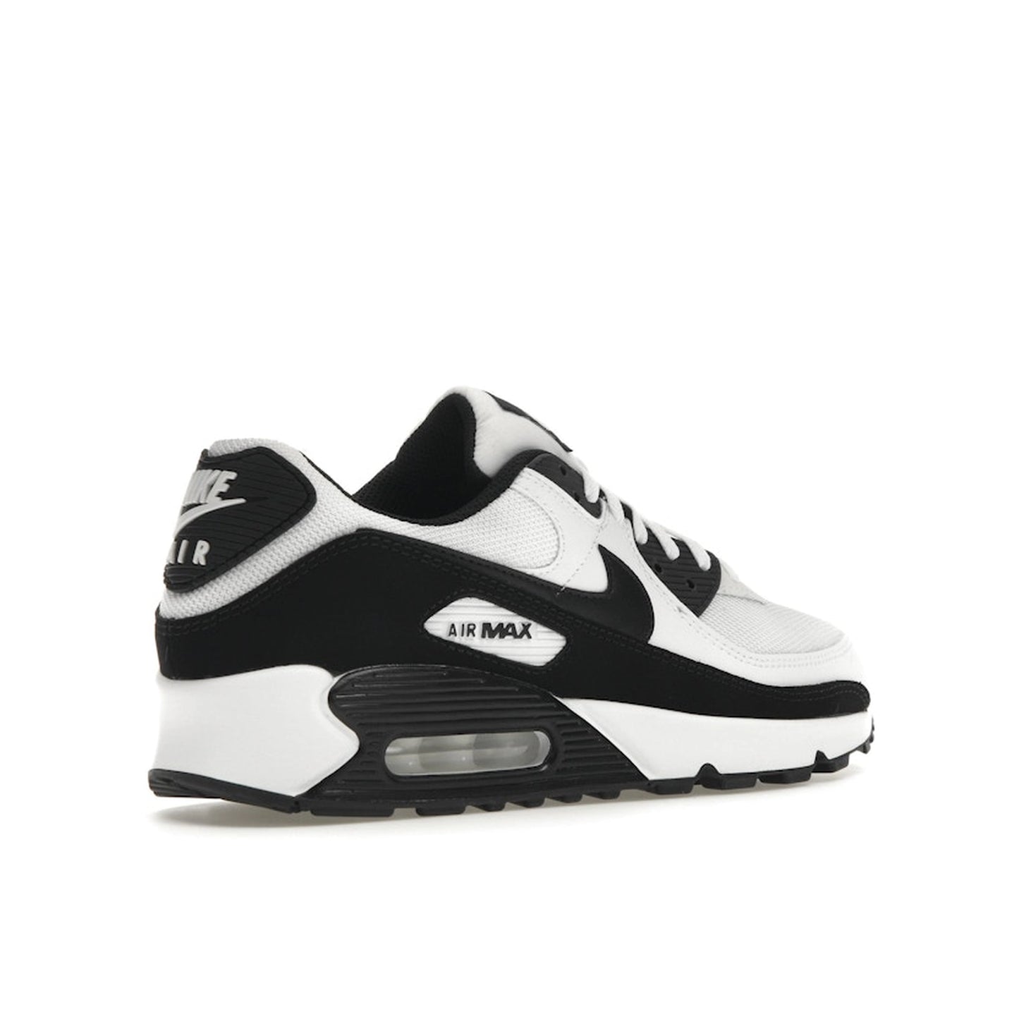 Nike Air Max 90, back view, in black and white with classic panda colorway.