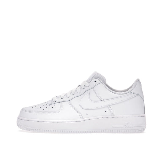 Nike Air Force 1 Low sneakers, side view, in white with tonal branding.