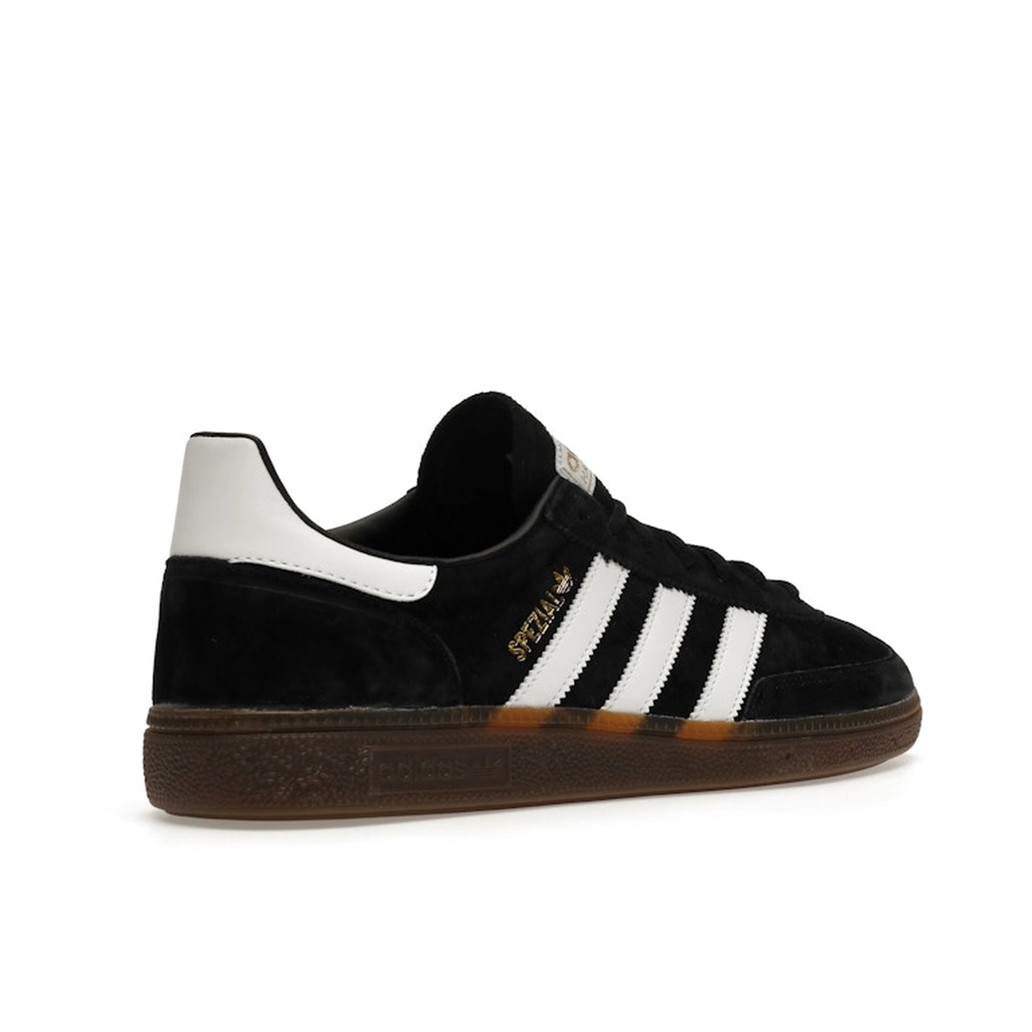 Adidas Handball Spezial sneakers, back view, model DB3021, black with gum sole.