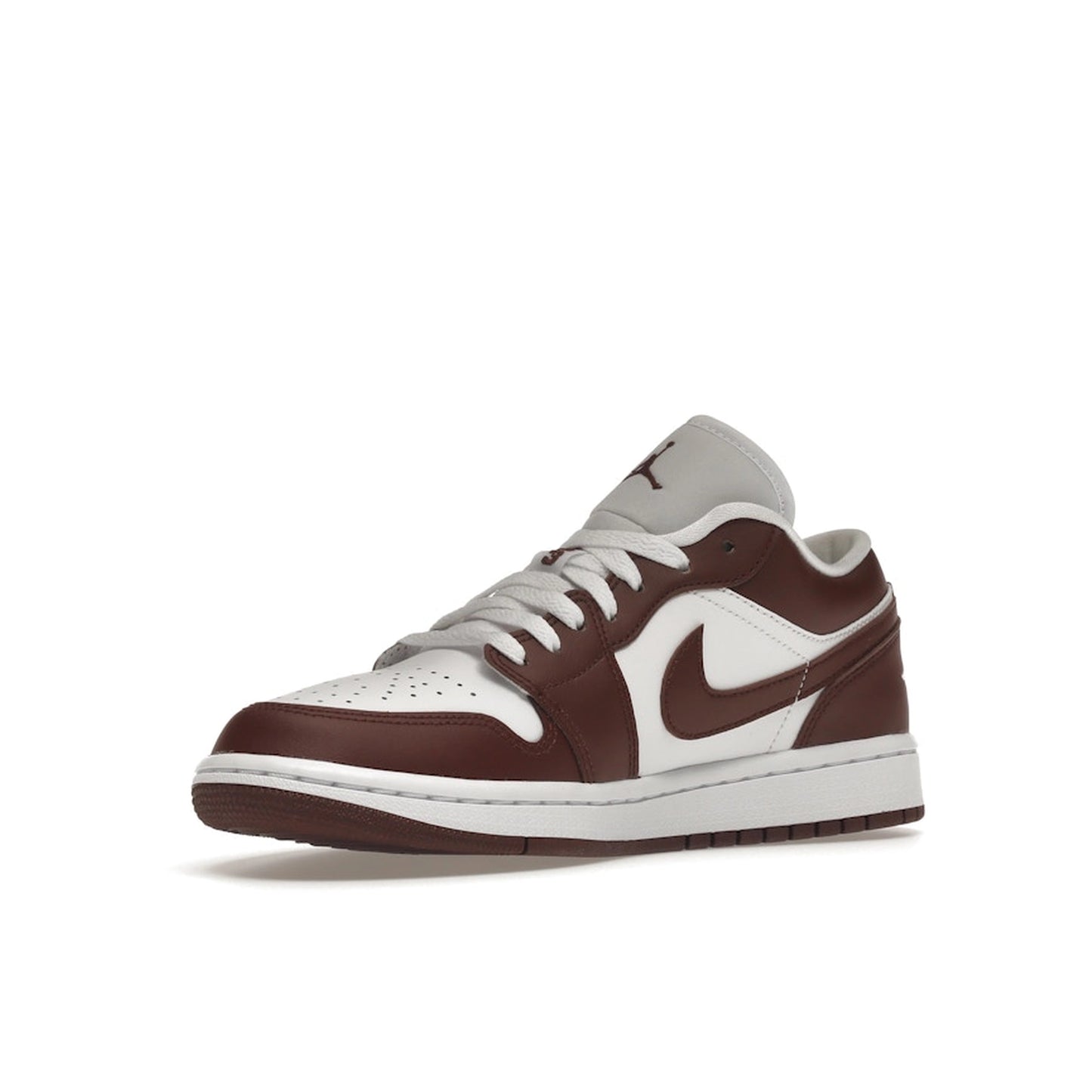 Jordan 1 Low Team Red Women’s sneakers, front view, in white with team red overlays.