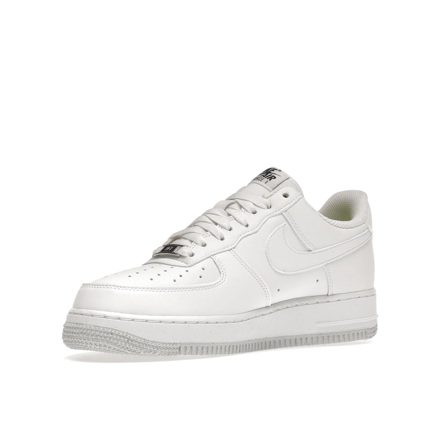 Nike Air Force 1 Low Next Nature Women's sneakers, front view, model DC9486-101, in white with metallic grey details.